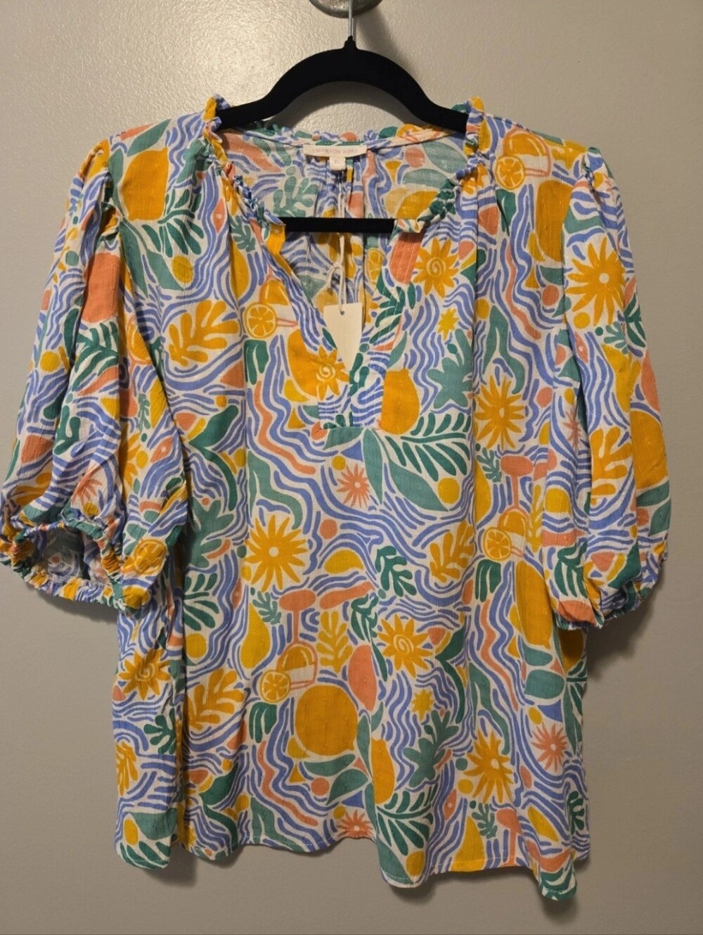 Emerson Rose Women's Watercolor Floral Blouse Sz. XL Puff Sleeve Top Shirt